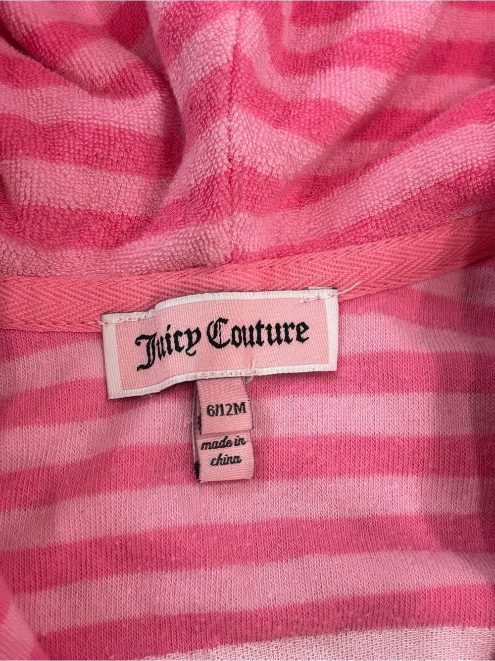Juicy Couture Baby Girls Pink Terry Cloth Hooded Romper Cover-Up Striped 6-12M